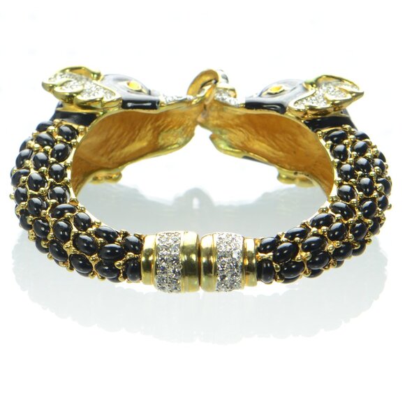 Kenneth Jay Lane KJL Black Cabochon Crystal Elephant Cuff Bracelet - Picture 4 of 7